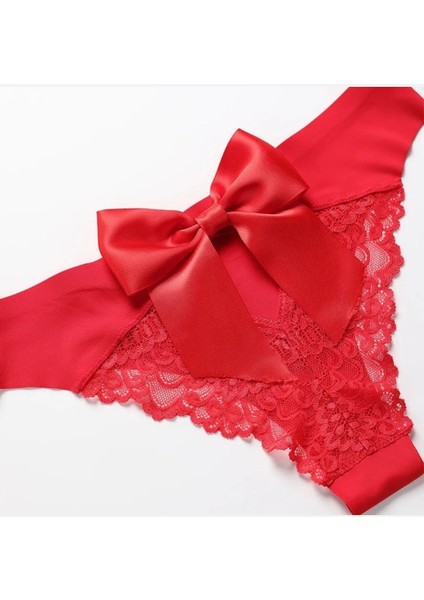 Feel Lady Arkası Saten Kurdeleli Dekolteli Dantelli Kırmızı Şirin Tanga- 1010 indirimleri