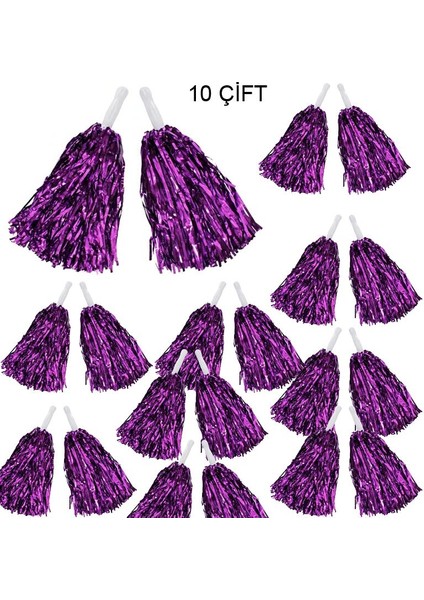 10 Çift (20 Adet) 25 cm Parlak Mor Renk 23 Nisan Gösteri Ponponu 30 gr