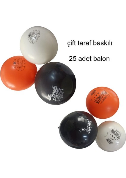 Turuncu Siyah Beyaz Renk Halloween Ürkünçler Lateks Balon 25 Adet