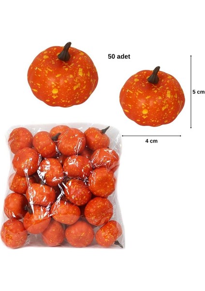 Halloween Küçük Boy 5x4 cm Turuncu Renk Plastik Balkabağı Dekor Süsü 50 Adet