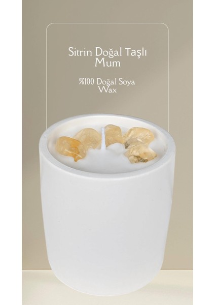 Sitrin Doğal Taşlı %100 Doğal Soya Wax Dekoratif Kokulu Mum