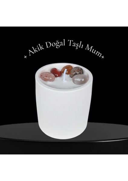 Akik Doğal Taşlı %100 Doğal Soya Wax Dekoratif Kokulu Mum