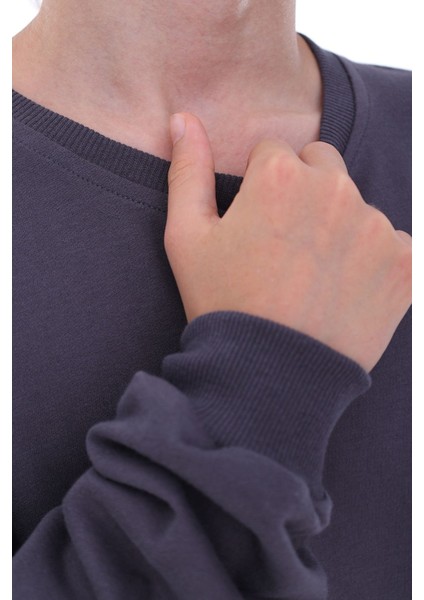 Oversize Unisex Basic Düz Antrasit Renk Pamuk Sweatshirt modelleri