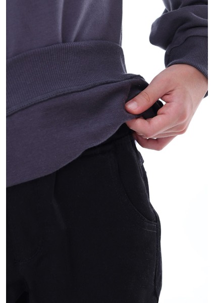 Oversize Unisex Basic Düz Antrasit Renk Pamuk Sweatshirt fırsatları