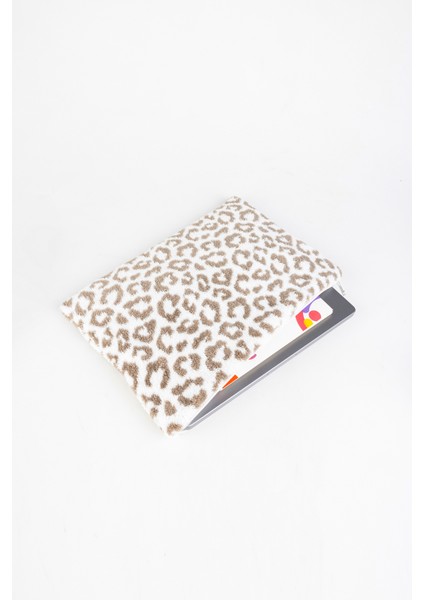 Leopar Pembe-Kahverengi Peluş 13 inc -14 inc -15 Inç - 16 inc Bilgisayar Çantası, Laptop Kılıfı, Notebook Kılıfı