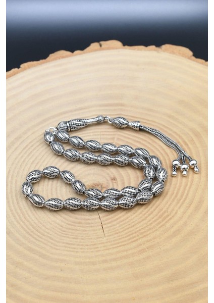 Erkek 925 Ayar Gümüş Kalem Işçilikli Oksitli Tesbih Orta Boy -22 Gr- 901352