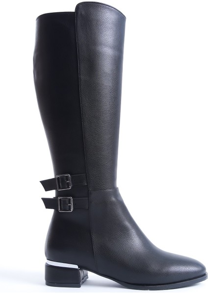 Caltas Siyah Kısa Kalın Topuklu Tokalı Kadın Çizme modelleri