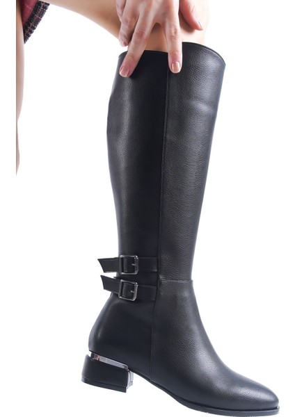 Caltas Siyah Kısa Kalın Topuklu Tokalı Kadın Çizme fırsatları