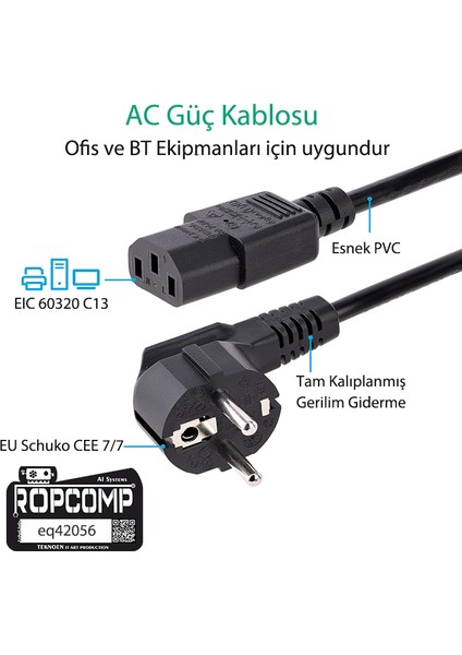 Bilgisayar Power ve Monitör Kablosu 3X0.75MM 1.5m