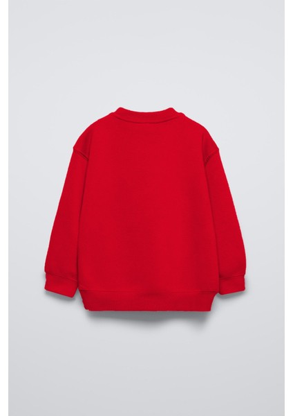 Kırmızı Bisiklet Yaka Paris Yazılı Cherries Baskılı Oversize Çocuk Sweatshirt fiyatları