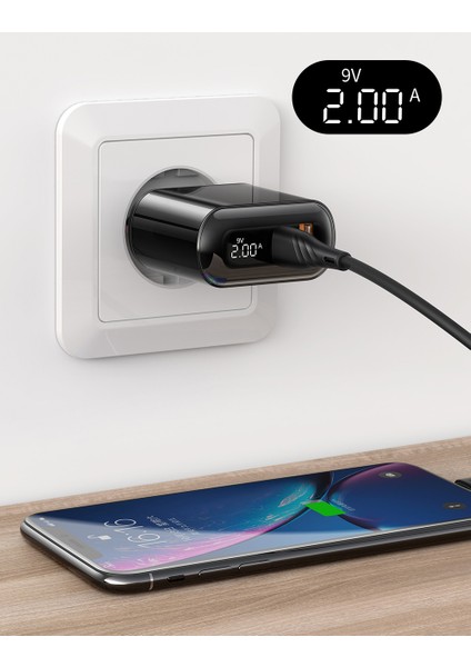 Ch-7170  Pd3.0 20W 1Xusb 1Xtype-C Girişli Led Göstergeli Şarj Adaptörü-Siyah