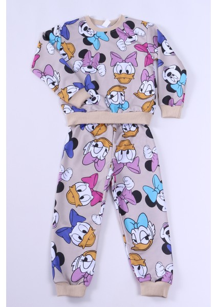 Kız Çocuk Pijama Takımı Karakter Baskılı Ribanalı E26