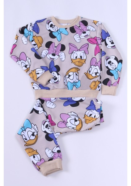 Kız Çocuk Pijama Takımı Karakter Baskılı Ribanalı E26
