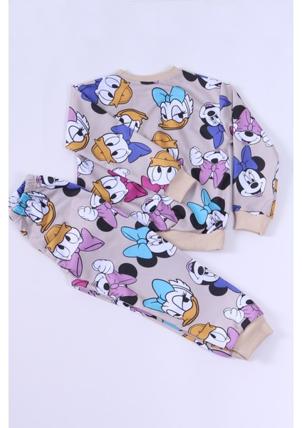 Kız Çocuk Pijama Takımı Karakter Baskılı Ribanalı E26