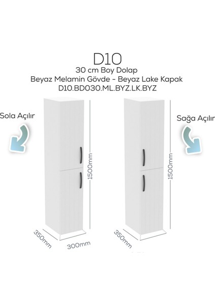 D10 20 cm Sol Üst Dolap Melamin Gövde Melamin Kapak