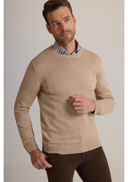 Erkek Bej Bisiklet Yaka Triko