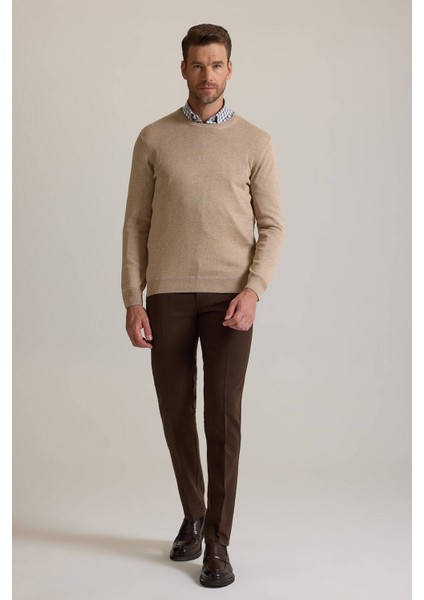 Erkek Bej Bisiklet Yaka Triko modelleri