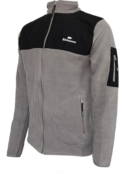 Erkek Regular Fit Fermuarlı Cepli Polar Gri Sweatshirt