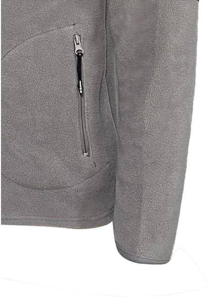Erkek Regular Fit Fermuarlı Cepli Polar Gri Sweatshirt