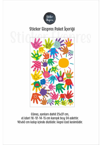 Renkli El Izleri ve Güneş El Izi Anaokulu Kreş Okul Çocuk Odası Duvar Kapı Cam Sticker Seti modelleri