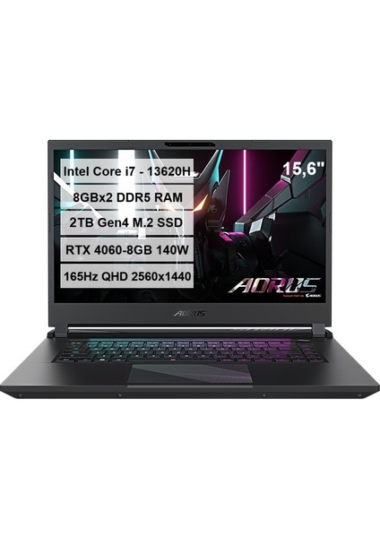 Aorus 15 Bkf Intel Core I7-13620H 16GB Ddr5 Ram 2tb M.2 SSD RTX4060-8GB 140W 165Hz Freedos 15.6'' Qhd Taşınabilir Bilgisayar