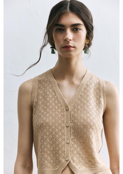 Bej Ajurlu Triko Yelek modelleri