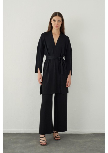 Siyah Düz Yakalı Basic Triko Hırka