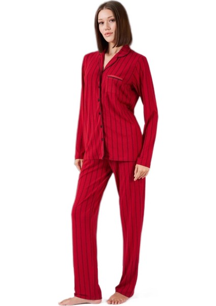 Kadın Bordo Boydan Düğmeli Pijama Takımı 26003 fiyatları