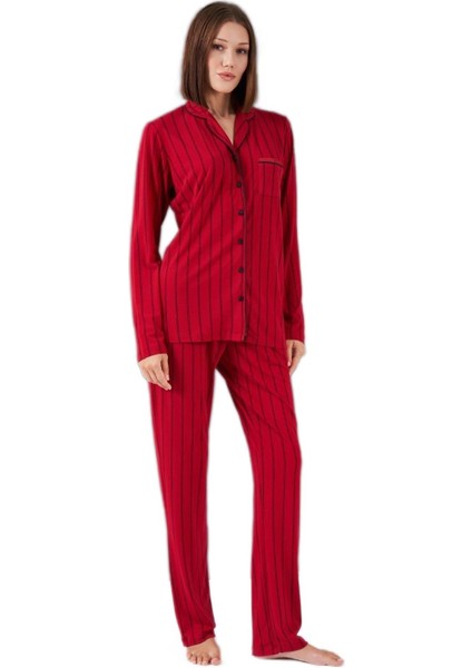 Kadın Bordo Boydan Düğmeli Pijama Takımı 26003 modelleri
