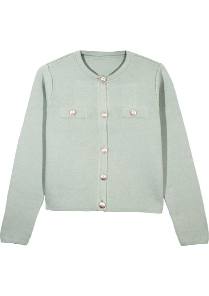 Mint Düğmeli Triko Hırka