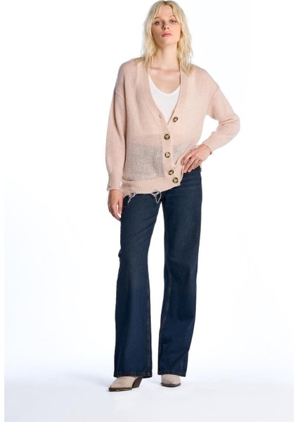 Pudra Yırtık Detaylı Triko Hırka fırsatları