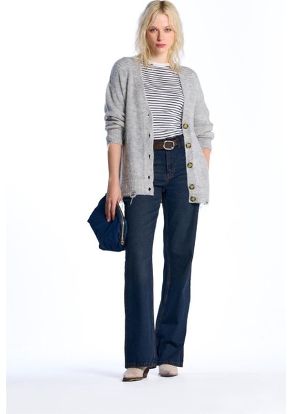 Gri Melanj Yırtık Detaylı Triko Hırka fırsatları