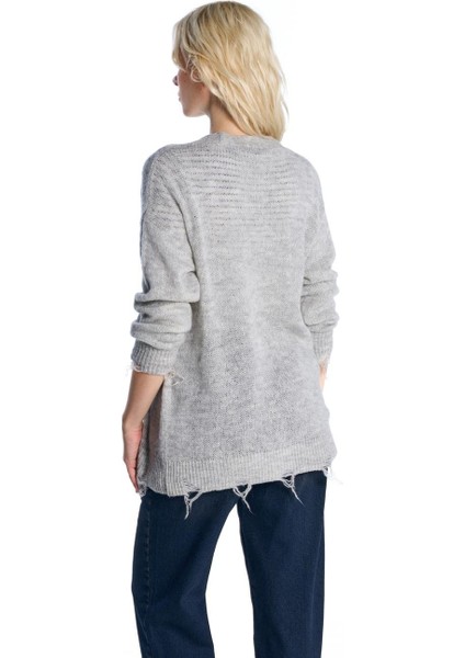 Gri Melanj Yırtık Detaylı Triko Hırka indirimleri