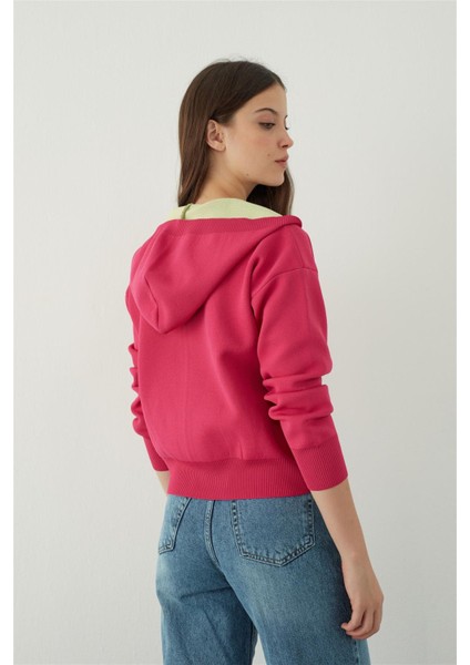 Fuşya Kapüşonlu Fermuarlı Sweatshirt fırsatları