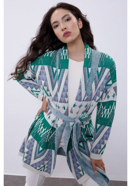 Yeşil Desenli Triko Hırka