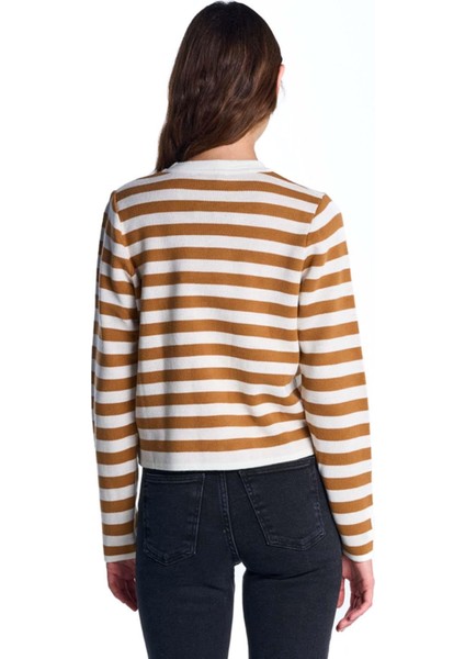 Hardal Düğme Detaylı Çizgili Triko Kazak indirimleri