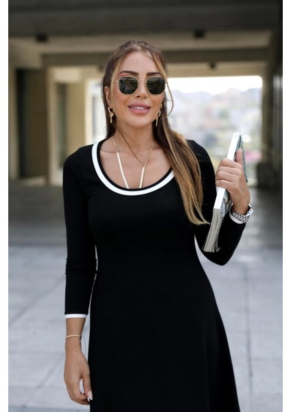 Kadın Uzun Kollu Derin Yuvarlak Yakalı Kısa Viskon Iki Iplik Elbise modelleri