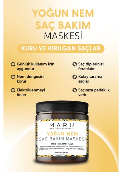 MARU Kuru Ve Yıpranmış Saçlar İçin Keratin & Biotin Onarıcı Saç Maskesi 500 ml