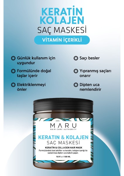 Maru Güçlendirici Onarıcı Keratin & Kolajen Saç Bakım Maskesi 500 Ml. 8699211721112