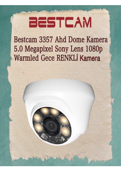 Ahd 3357 Dome Kamera 5 Mp Sony Lensli 1080P Warm LED Gece Renkli Kamera