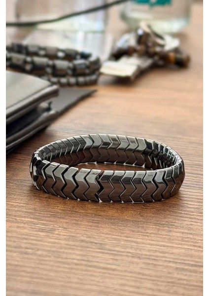 Zikzak Model Hematit Taşı Bileklik