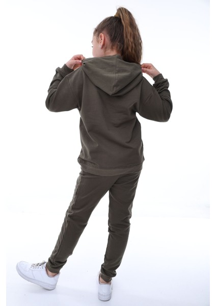 Basic Kapüşonlu 2 Iplik Şardonlu Kanguru Cepli Çocuk Eşofman Takımı 3-10 Yaş Haki modelleri