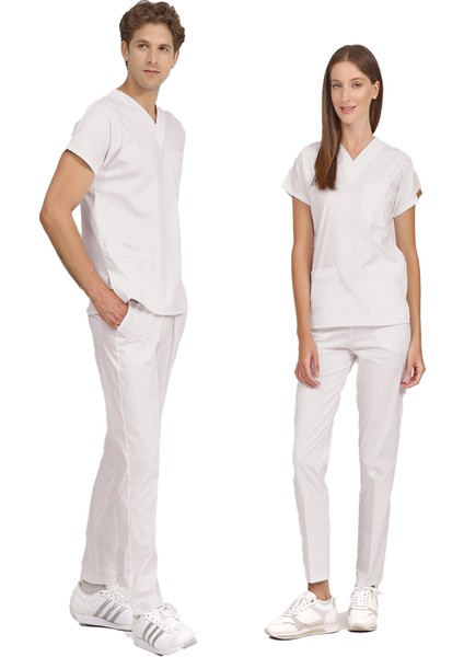 Scruble Flex | Likralı Doktor ve Hemşire Forması Unisex Cerrahi Takım Kırık Beyaz fırsatları
