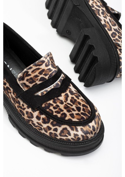 746-759 Leopar Günlük Yüksek Tabanlı Loafer Ayakkabı modelleri