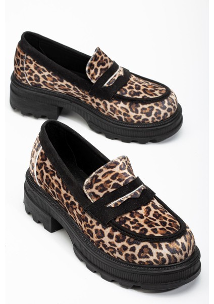 746-759 Leopar Günlük Yüksek Tabanlı Loafer Ayakkabı indirimleri