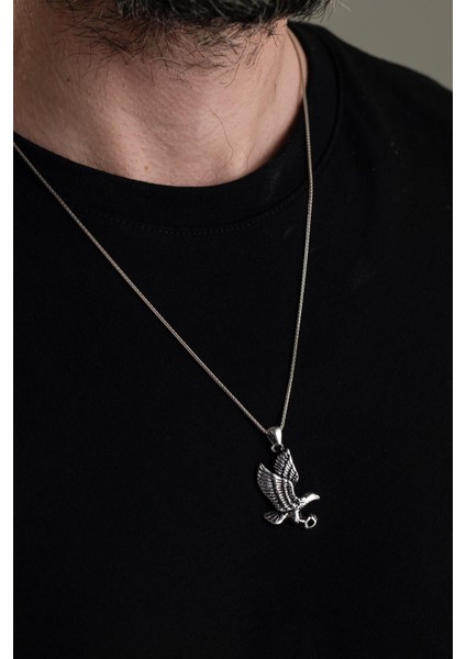 Gümüş Kartal Eskitme Erkek Kolye modelleri