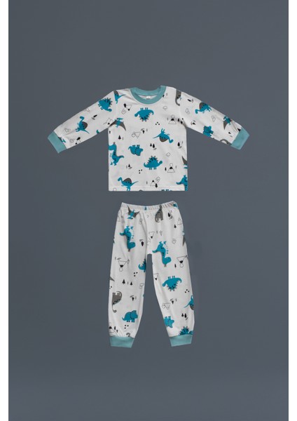 Erkek Çocuk Pamuklu Uzun Kollu Pijama Takımı Dinazor 3-4 Yaş