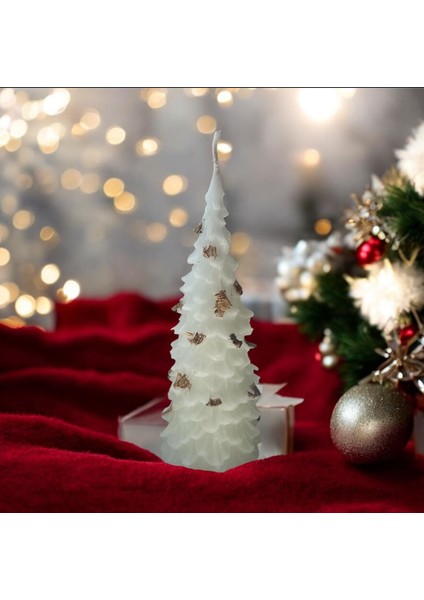 Yılbaşı Ruhunu Yansıtan Kokulu Çam Ağacı Mumu Beyaz