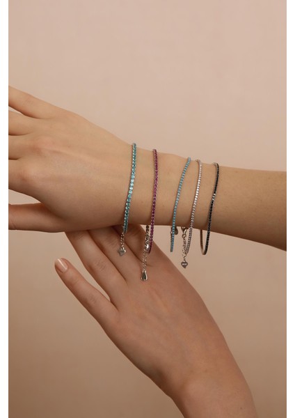 Su Yolu Zirkon Taşlı Gümüş Unisex Bileklik | 925 Ayar ,MAVI-GBLK008-M modelleri