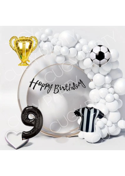 Erkek Doğum Günü Süsü Parti Seti Beşikdaş Formalı Kupalı Beyaz Balon Zinciri Seti